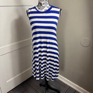 Elan Beach blue and white striped flow knee length dress with pockets